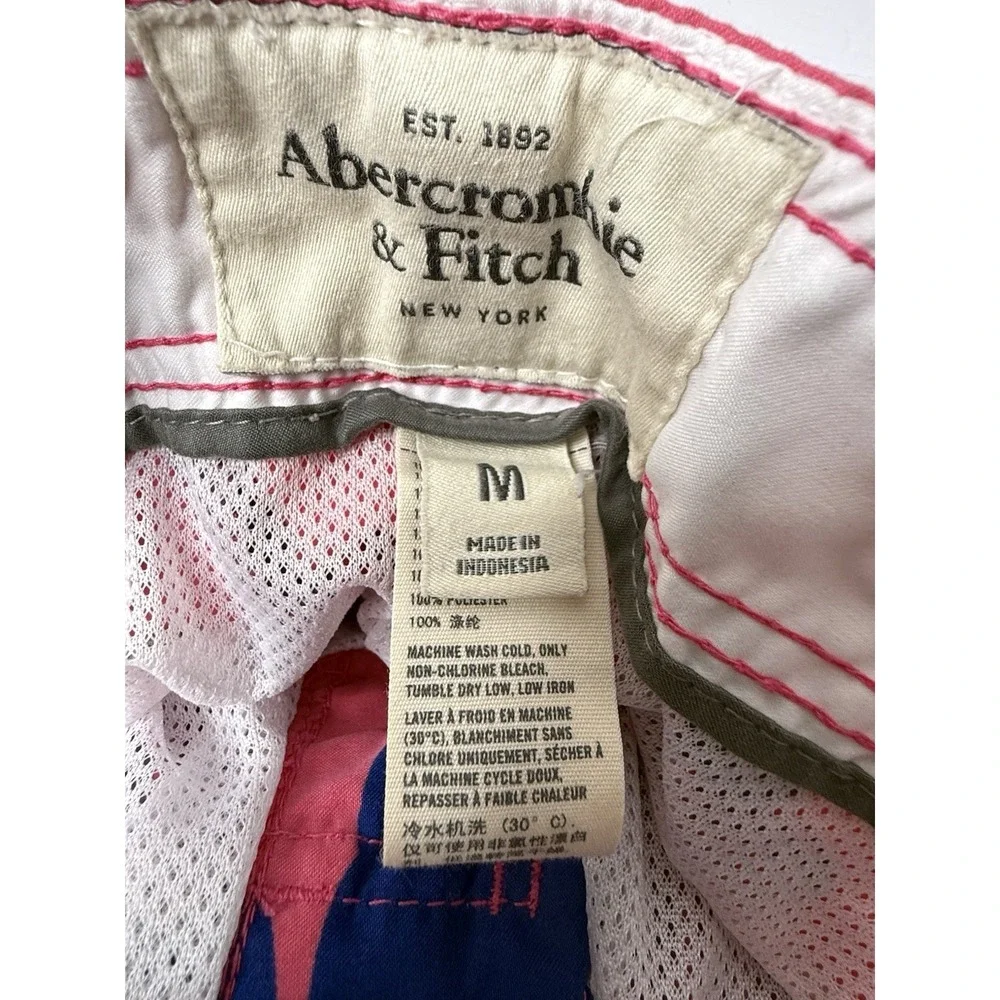 Vtg Abercrombie Fitch Swim Trunks Mens M Pink Blue Floral Hawaiian‎ Lined Preppy